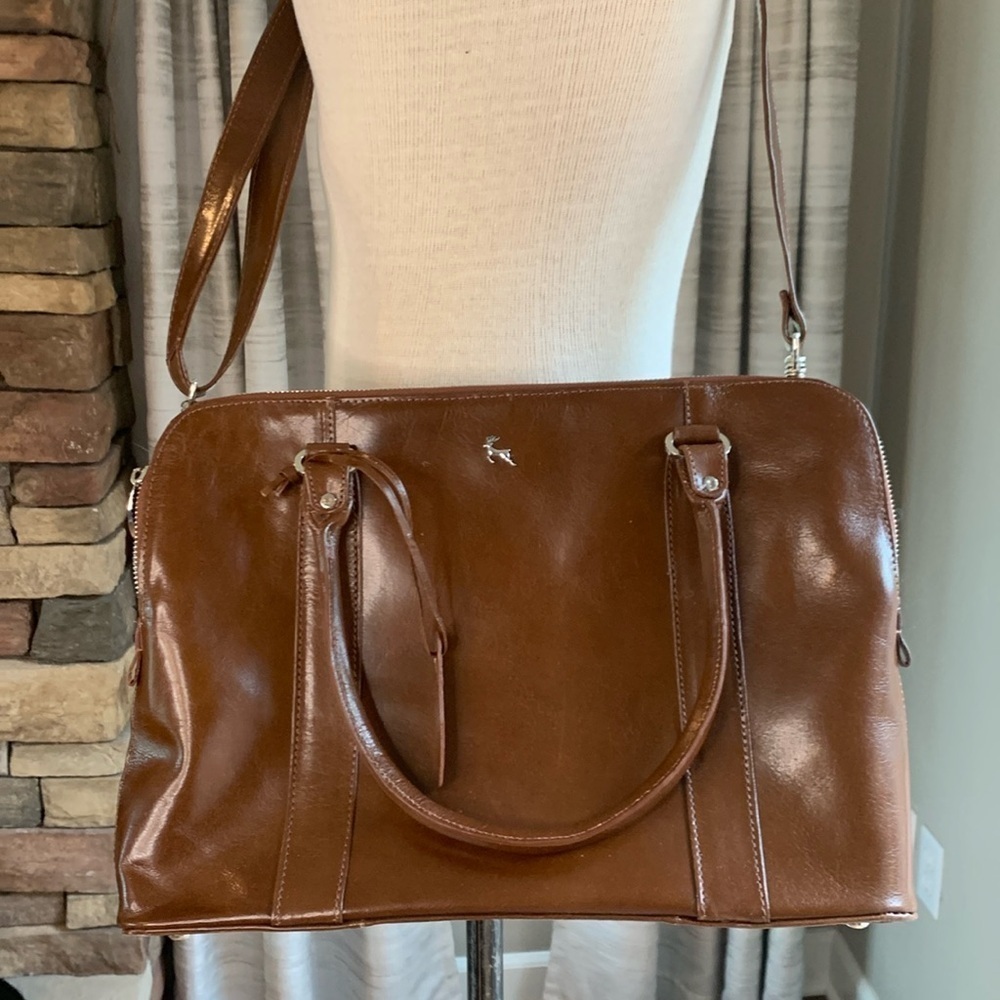 Ashwood genuine brown  leather work satchel/tote with adjustable removable strap